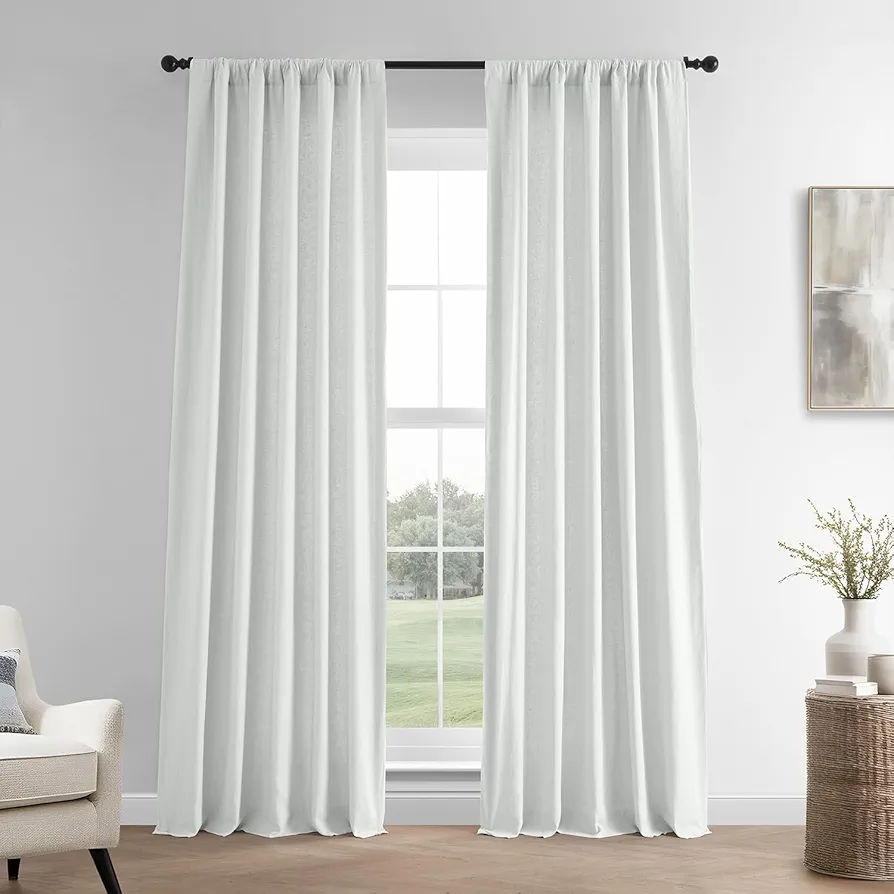 HPD Half Price Drapes French Linen Curtains 108 Inches Long Room Darkening Curtains for Bedroom & Living Room 50 X 108, (1 Panel), Crisp White