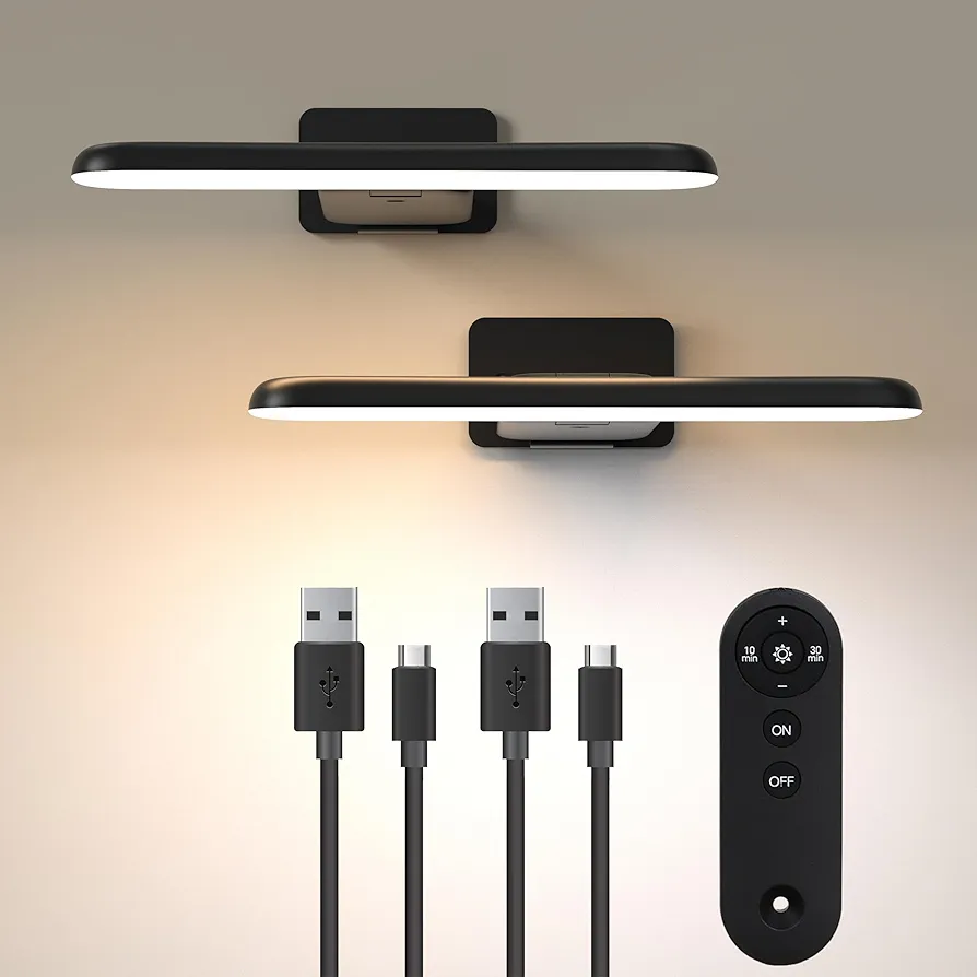 2 Pack Picture Lights Battery Operated with Remote, Rechargeable Picture Lights for Wall, 3CCT&Brightness Dimmable,300 LM, Sticker/Screw Installation, Art Light for Gallery, Artwork