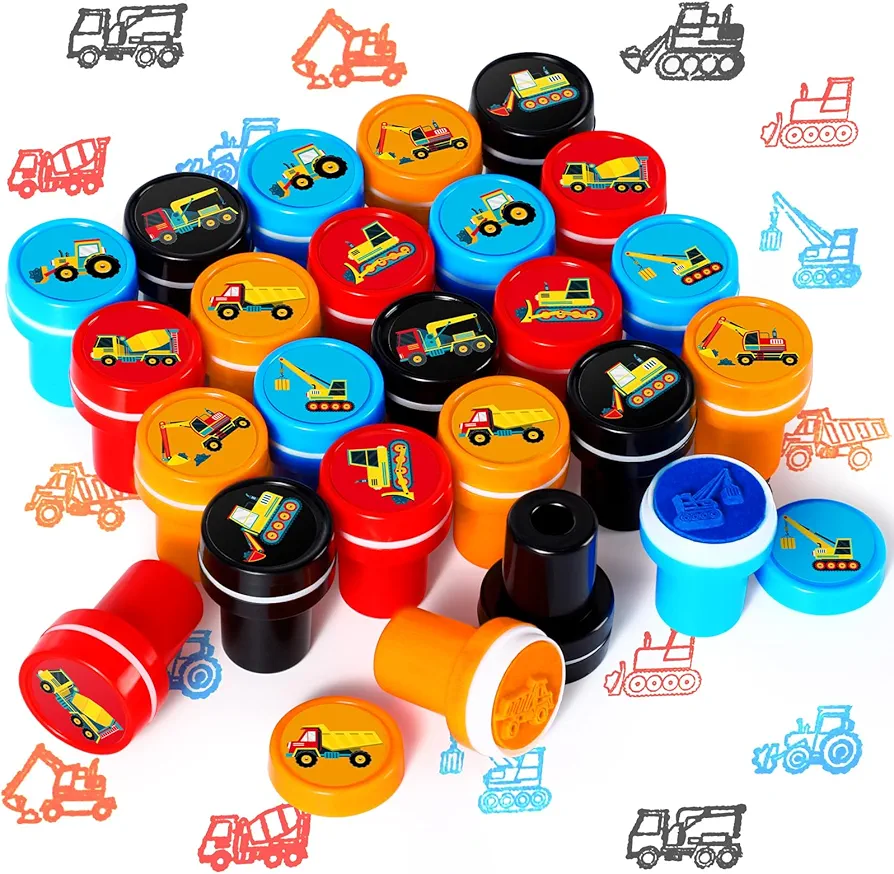 Aoriher Construction Trucks Stampers Construction Party Favors Truck Party Favors Self Inking Stamps Classroom Rewards Party Treat Goody Bag Stuffers for Kids Birthday Party Supplies