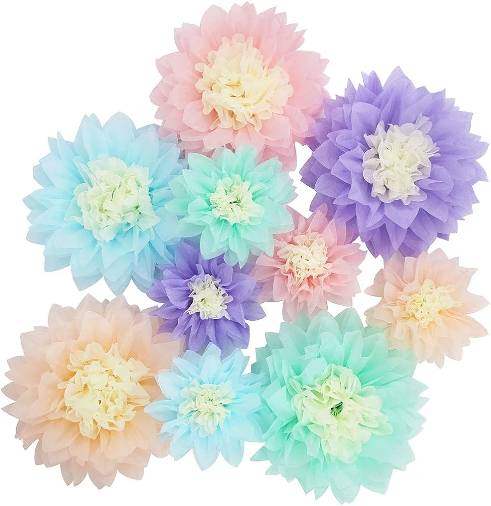 Mybbshower Pastel Tissue Paper Flower Baby Shower Centerpiece Living Room Wall Decor Pack of 10