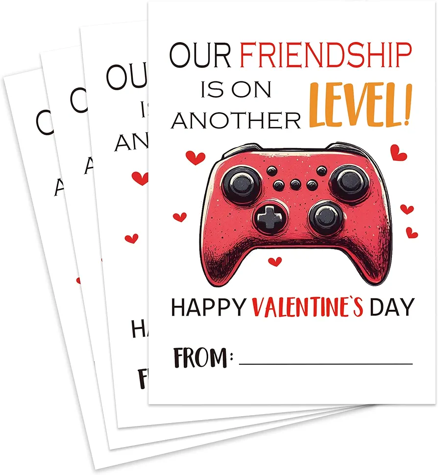 Classroom Valentine's Day Cards, 30 Pack Gamer Greetings Valentine's Day Cards for Kids, 5 x 3.5 Inch School Valentine's Day Gift Tags, Gender Neutral - GV01