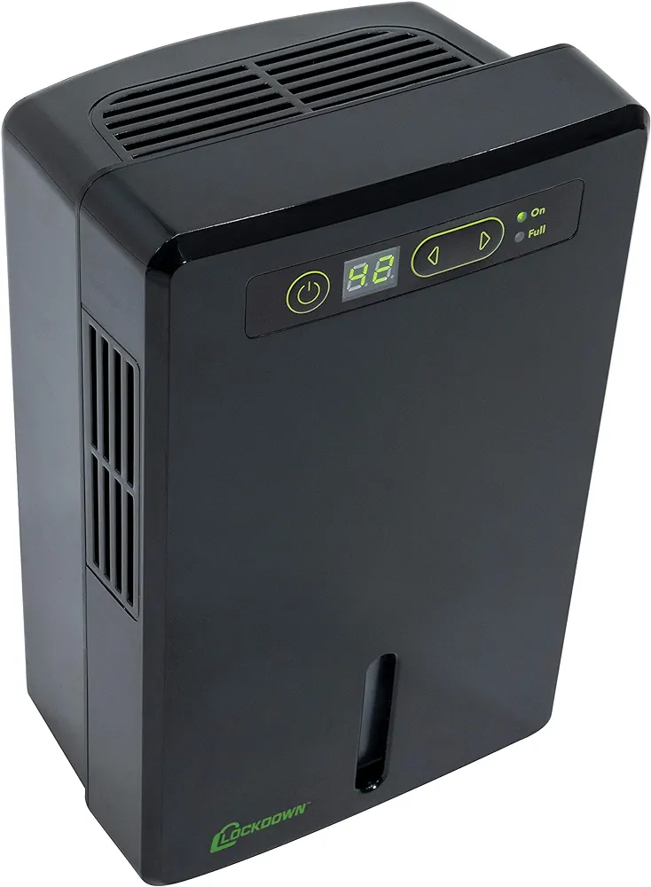 LOCKDOWN Automatic Dehumidifier with Quiet Operation, Drain Hose and Self Monitoring Controls for Humidity Control in Small Rooms, Safes and Closets