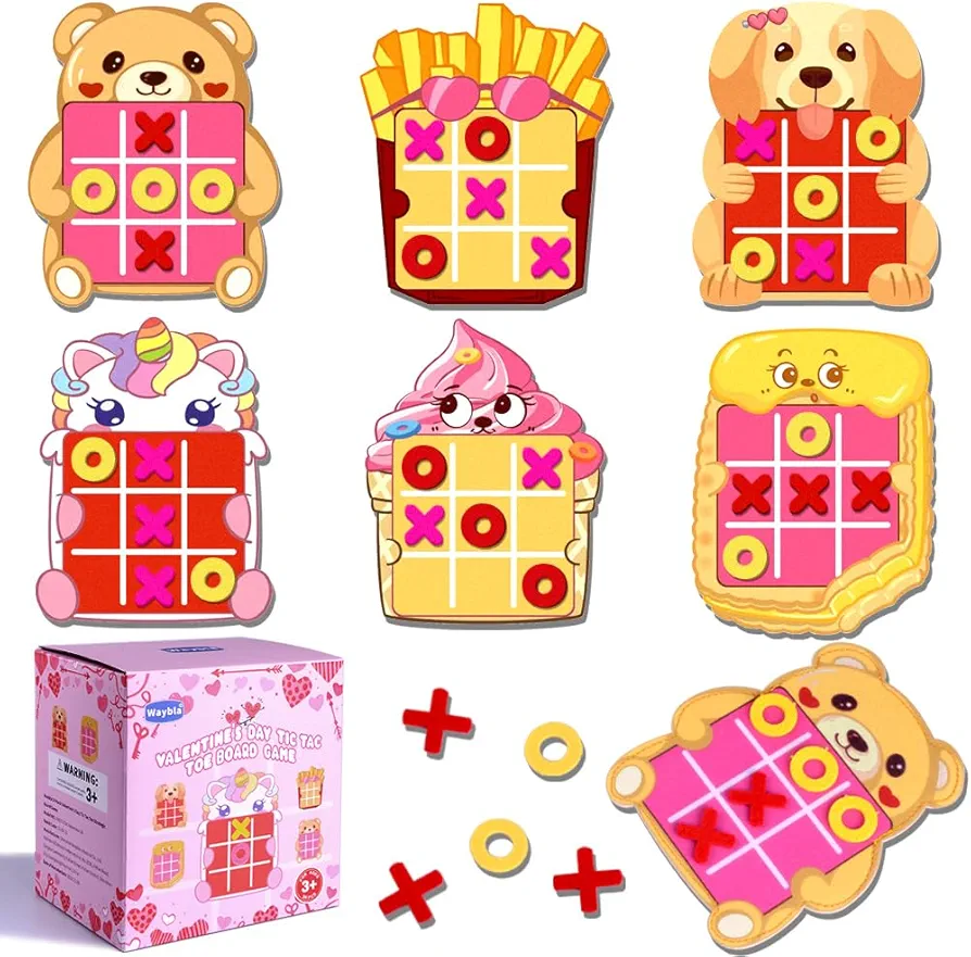 24 Pack Valentine's Day Tic Tac Toe Strategic Board Game, Valentines Day Gifts for Kids Bulk, Valentine Party Favors Classroom Exchange Prizes for Kids Class