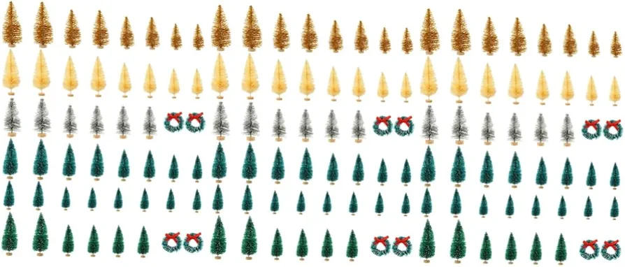 BESTOYARD 144 Pcs Mini Christmas Tree Dollhouse Christmas Tree Tabletop Christmas Tree Goblincore Room Decor Xmas Bottle Brush Trees Christmas Snow Globes Micro Sisal Tree Sisal Silk Desktop