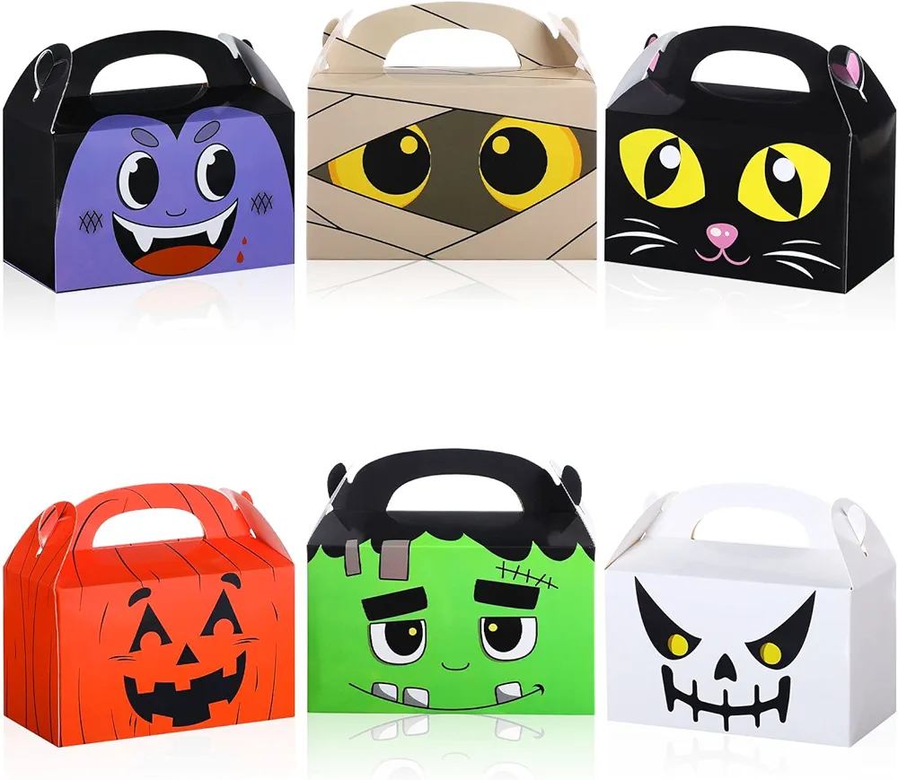 18 Pcs Halloween Party Treat Boxes, Happy Halloween Goodie Candy Treat Present Boxes Pumpkin Ghost Treat or Trick Favor Boxes for Kids School Classroom Halloween Party Decoration Supplies