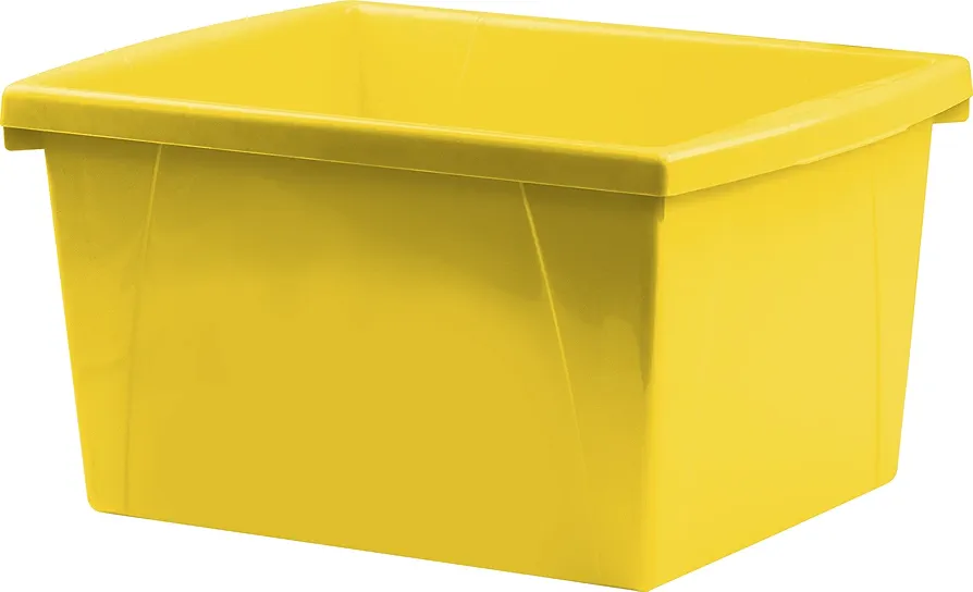 Storex 4 Gallon Storage Bin – Plastic Classroom Organizer for Books and Supplies, Yellow, 1-Pack (61453A06C)