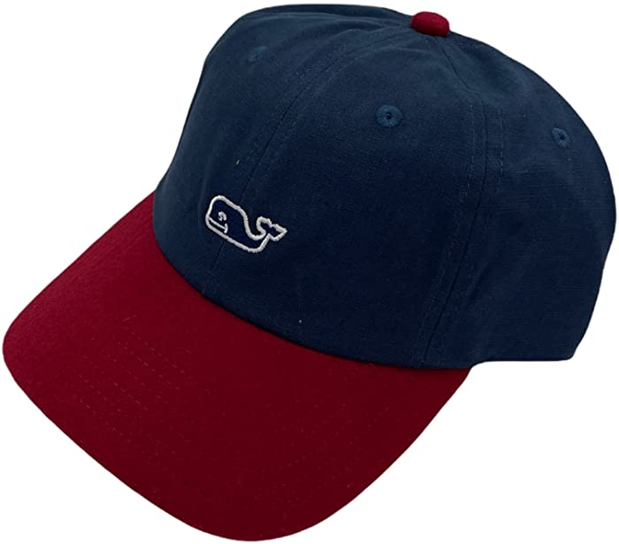 vineyard vines Adult Men's Coloblock Adjustable Strapback Whale Wool Brim Baseball Cap Hat Blue Red