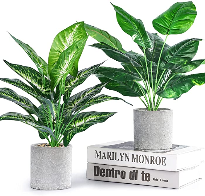 JC nateva 2pcs 16" Fake Plants Artificial Plants for Farmhouse Bathroom Kitchen Office Home Decor Indoor