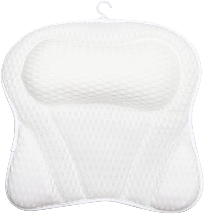 Neck and Back Support Men Women Bath Pillows for Tub 4D Air Mesh Spa 6 Suction Cups Tub Headrest