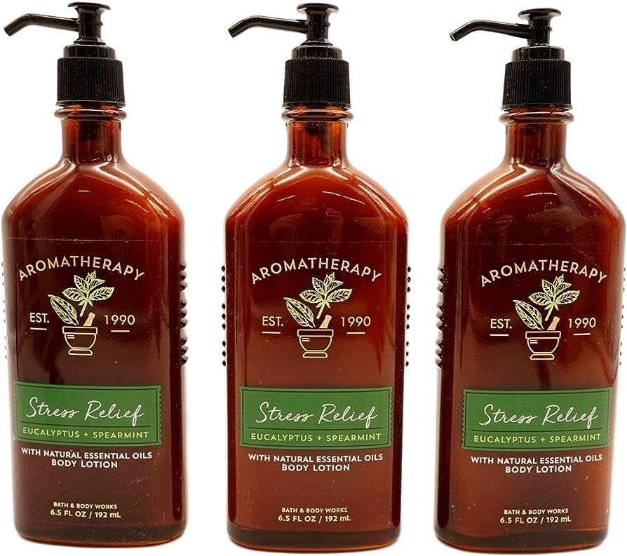 Bath & Body Works Aromatherapy Stress Relief Eucalyptus Spearmint Lotion 6.7 Fl Oz Each (3 Pack)