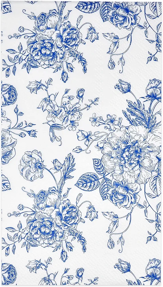 100 Floral Guest Napkins Decorative Hand Towels Blue & White Disposable Paper Spring Flowers Napkins for Bathroom Toilet Powder Room Holiday Wedding Bridal Shower Flower Dinner Party Napkin Towels