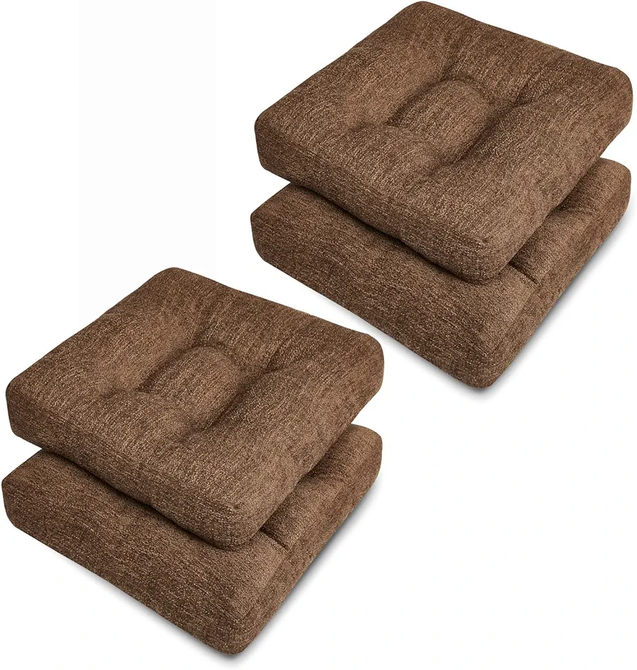 Chair Cushions for Dining Chairs, Kitchen Chair Cushions Set of 4, Tufted Chair Pads with Non-Slip Bottom, 16"x16"x4", Brown