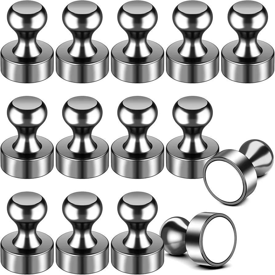 FINDMAG Magnetic Push Pins, NeodyMium Tacks Magnets, 14 Pack Fridge Magnets, Black Push Pin Magnets for Dry Erase Board, Office, Bulletin Board, Classroom, Home, Pictures, Kitchen, Whiteboard