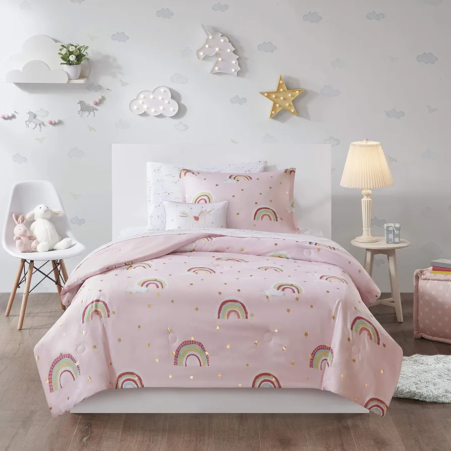 Mi Zone Kids Alicia Cozy Bed in A Bag Comforter with Complete Sheet Set Fun and Playful Print, Children Cover Girls Room Décor, Twin, Pink 6 Piece