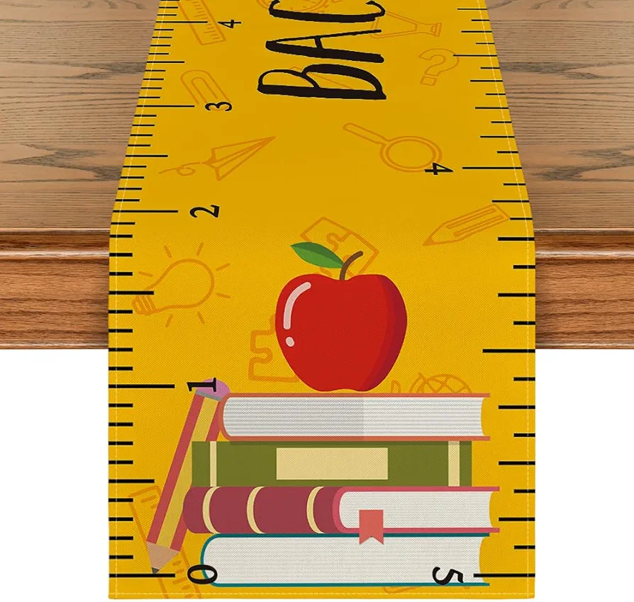 Artoid Mode Ruler Book Back to School Table Runner, First Day of School Student Kids Classroom Dining Table Decoration for Home Party Decor 13x90 Inch