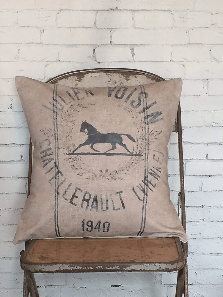 Pillow Cover Vintage Equestrian Horse 18 x 18 inch 45 x 45cm Cushion Cover Cotton Linen Square Pillow case Rustic Decortaive Pillowcase with Zipper Home decor for Sofa living room bedroom