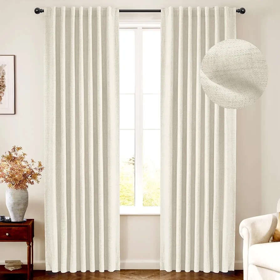 INOVADAY 100% Blackout Curtains 84 Inches Long 2 Panels Set Linen Blackout Curtains for Bedroom, Back Tab/Rod Pocket Room Darkening Curtains for Bedroom Nursery - Light Cream, W50 X L84