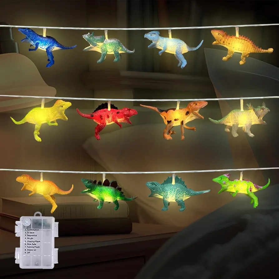 Dinosaur String Lights with Bright Dinosaurs Realistic Looking Dinosaur Lights 12 Leds 8.2ft Children Gift Boy's room decor Dino Lights(8 mode)