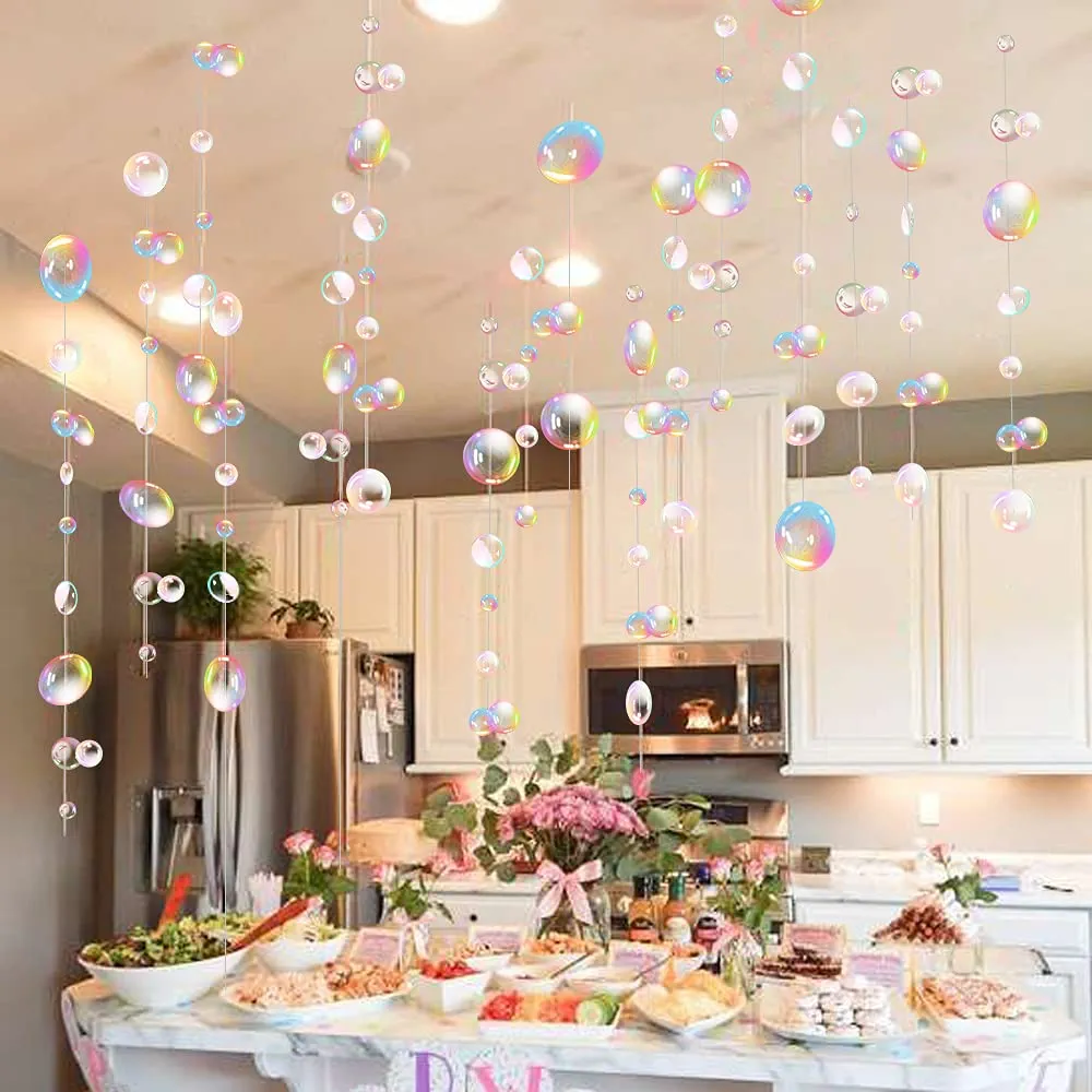 Transparent Bubble Garlands Mermaid Party Decoration Colored Blue Flat Cutouts Hanging Streamer for Birthday Baptism Wedding Ocean Wall Decal Baby Shower Under Sea Festal Kid Room Photo Props (Color)