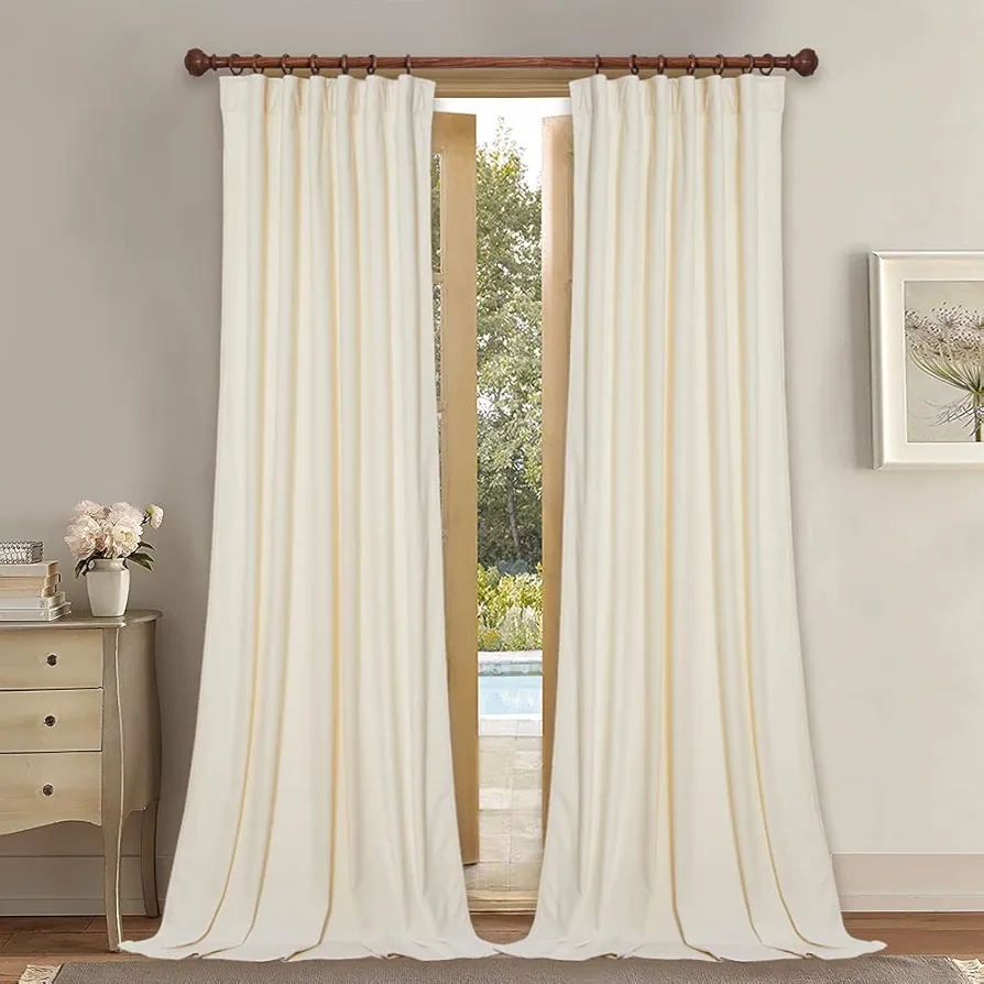 StangH Extra Long Ivory White Velvet Curtains - Luxury Room Darkening Window Curtains Backdrops for Party, Privacy Protect Sliding Door Curtains for Living Room, W52 x L108, 2 Panels