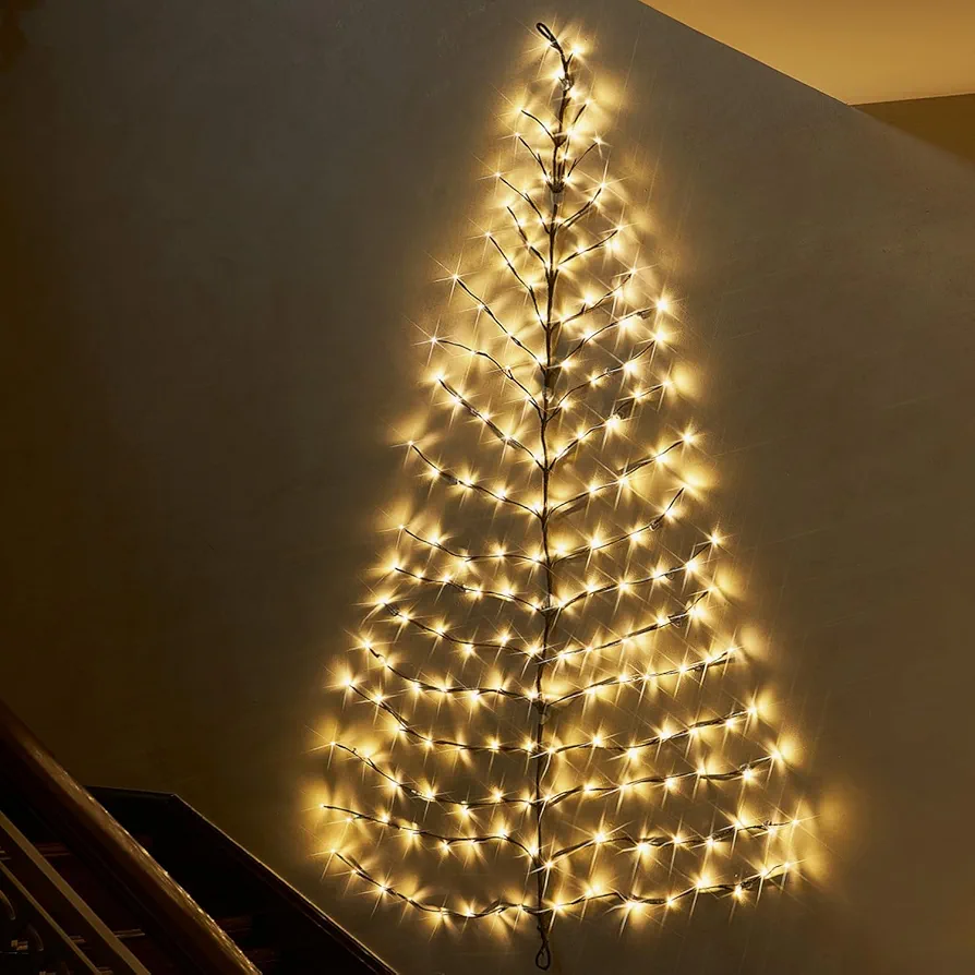 Fudios Lighted Wall Tree 6FT 180LED Warm white for Home Decor, Christmas tree lights for Living room Wall Decoration