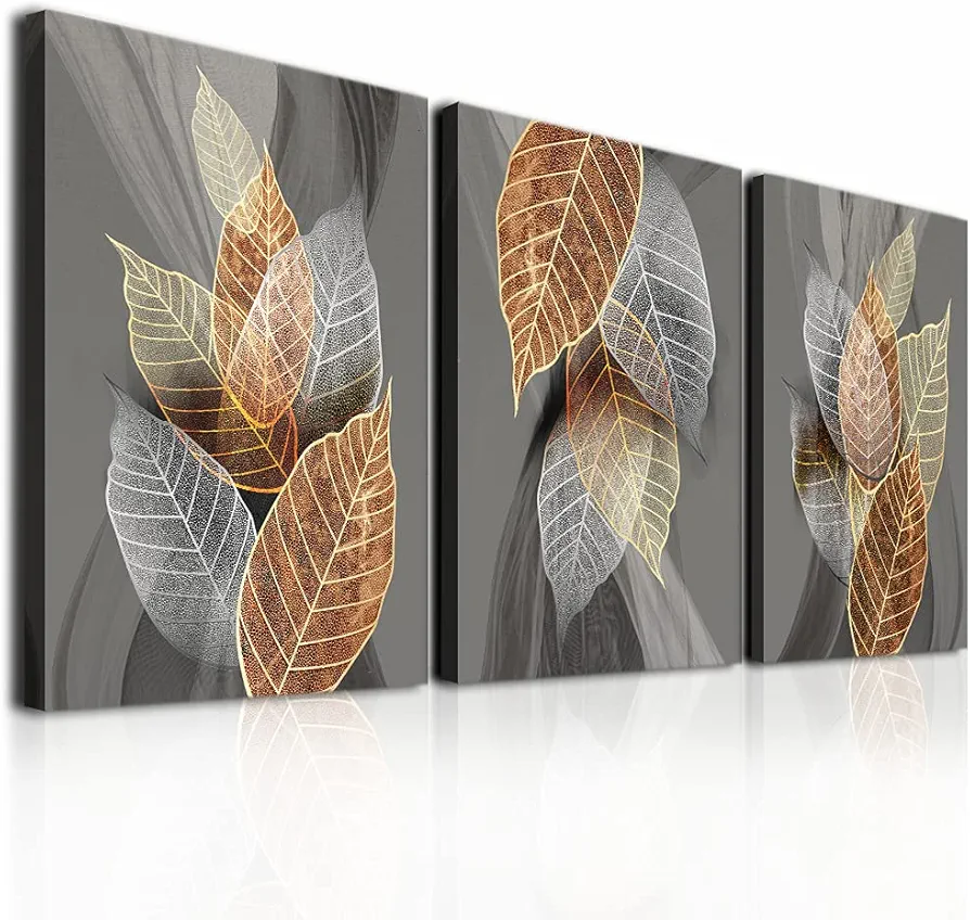 Canvas Wall Art For Living Room Family Wall Decorations For Kitchen Modern Bathroom Wall Decor Black Paintings Abstract Leaves Pictures Artwork Inspirational Canvas Art Bedroom Home Decor 3 Pieces