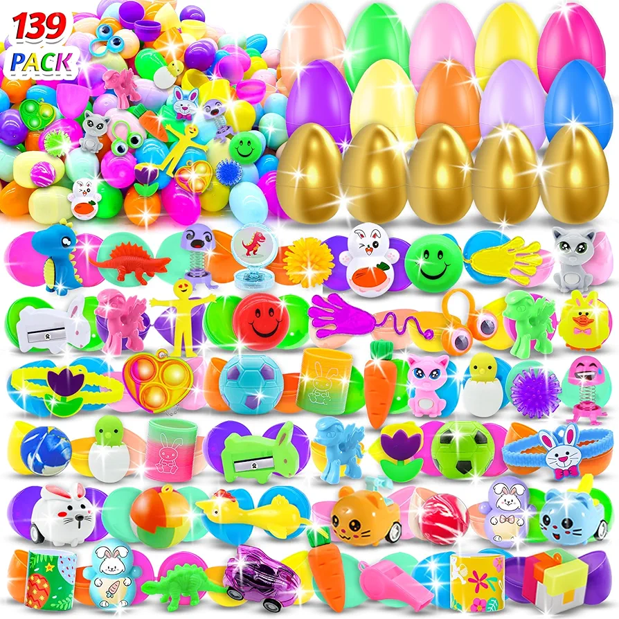 139 Pack Prefilled Easter Eggs with Toys Inside, Easter Basket Stuffers Plastic Easter Eggs Fillers Easter Party Favors Classroom Prizes Easter Eggs Hunt Easter Gifts Easter Basket for Kids