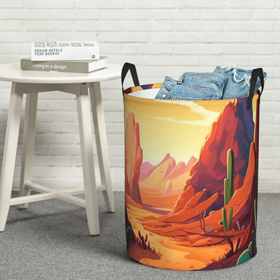 Large Laundry Basket Desert Laundry Hamper Collapsible Laundry Baskets Freestanding Waterproof Laundry Bag for Bedroom Bathroom Laundry Room