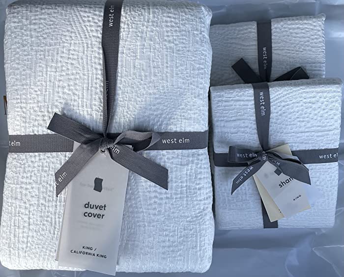 West Elm Tencel Cotton Matelasse Duvet Cover King/California King & Two King Shams ~Stone White~