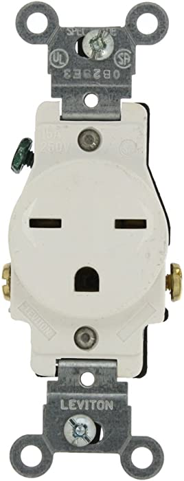 Leviton 5029-W 15-Amp, 250-Volt, Narrow Body Single Receptacle, Straight Blade, Commercial Grade, Grounding, White