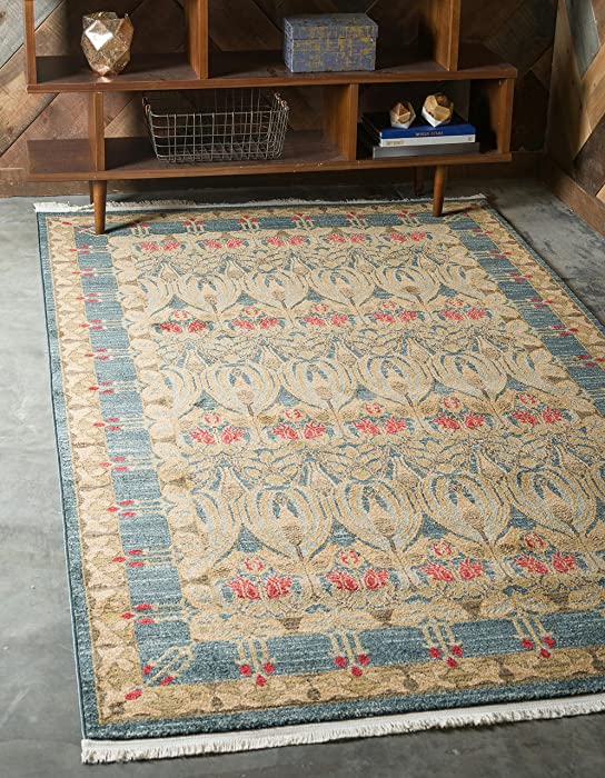 Unique Loom Edinburgh Collection Classic Oriental Traditional French Country Inspired Border Design Area Rug, 9 x 12 ft, Blue/Beige