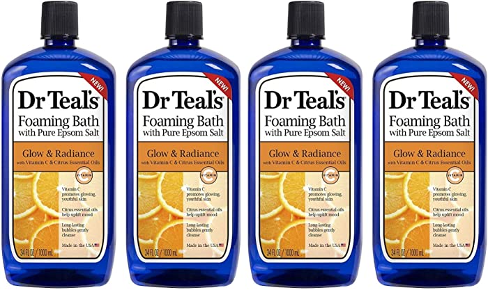 Dr Teal's Foaming Bath 4-Pack (136 fl oz Total), Glow & Radiance with Vitamin C and Citrus Essential Oils