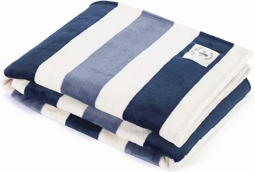 Nautica - Throw Blanket, Super Soft & Cozy Fleece Bedding, Dorm Room Essential & Stylish Home Decor (Awning Stripe Blue, Throw)