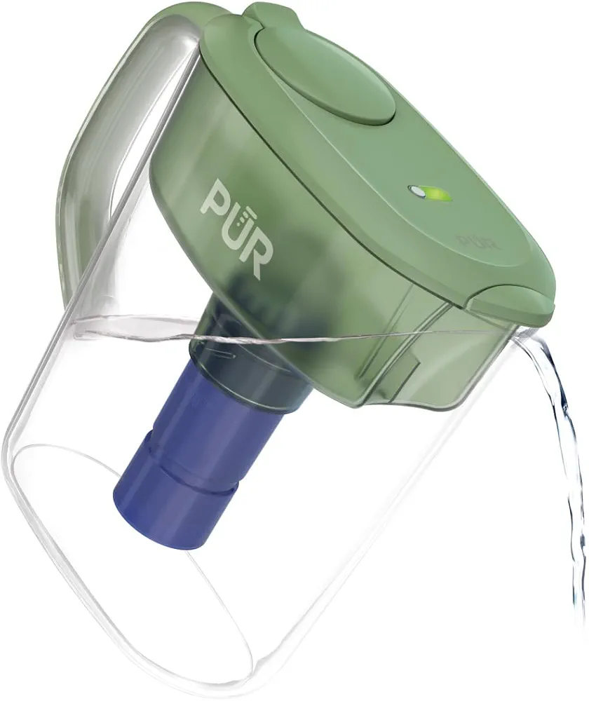 PUR PLUS 11-Cup Water Filter Pitcher with 1 Lead-Reducing PUR Plus Filter, Dishwasher Safe, Powerful Filtration, Filter Change Indicator Light, Sage, PPT111M