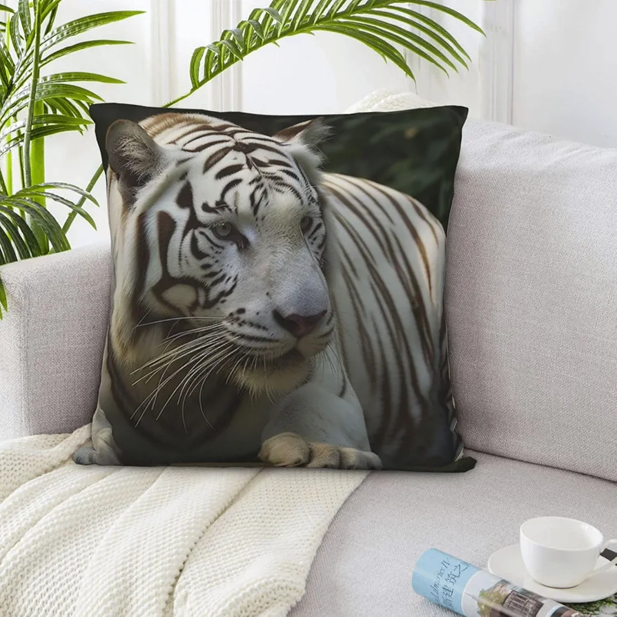 Throw Pillow Covers 16"x16" White Bengal Tiger Pillow Covers Decorative Square Pillowcases Soft Cozy Cushion Cases for Home Living Room Sofa Couch Bed