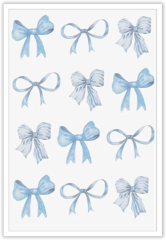 UAddMe Trendy Blue Bow Canvas Wall Art Watercolor Light Blue Bow Prints Painting Balletcore Girl Posters Funky Coquette Preppy Aesthetic Wall Decor For Bedroom Living Room Poster 12x16in Unframed