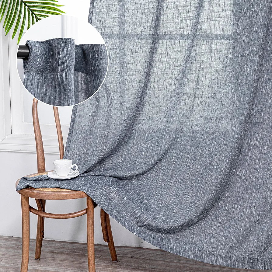 MYSKY HOME Semi Sheer Curtains 84 Inch Length, Living Room Curtains & Drapes Boho Sheer Light Filtering for Sliding Glass Door Windows Soft Elegant Rod Pocket, 50" x 84", Dusty Blue, 2 Panels