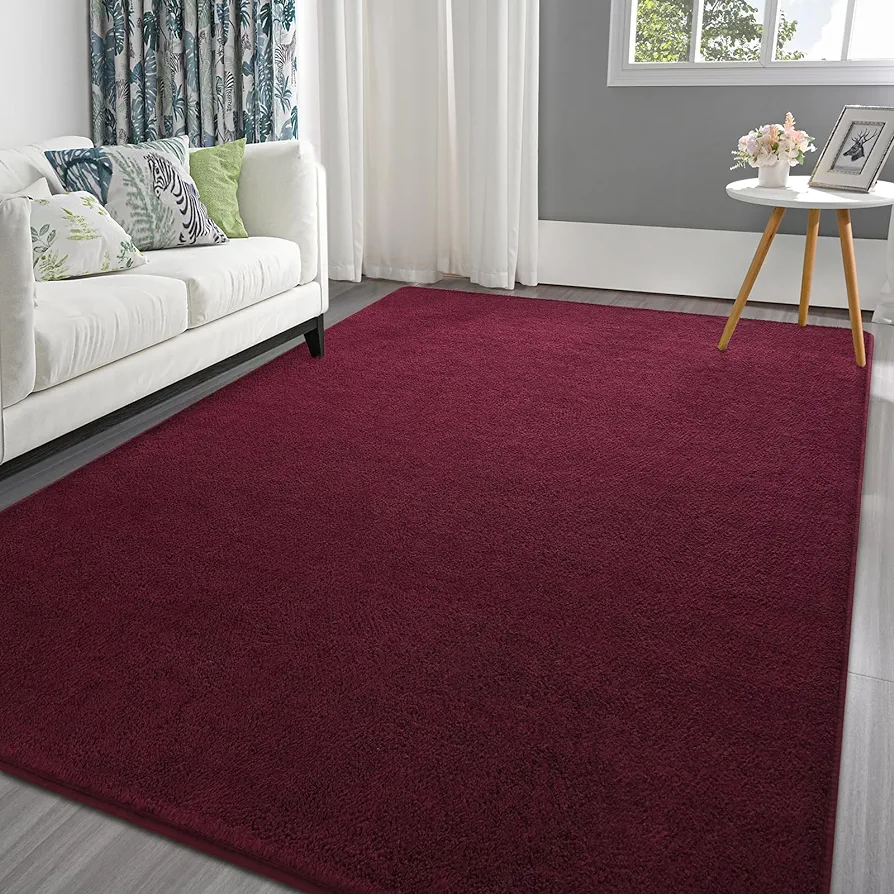 Area Rugs for Bedroom Living Room, 4x6 Burgundy Red Thickened Memory-Foam Indoor Carpets, Modern Aesthetic Minimalist Super Soft Comfy Carpet for Boys Girls Adults Room Dorm Home Decor