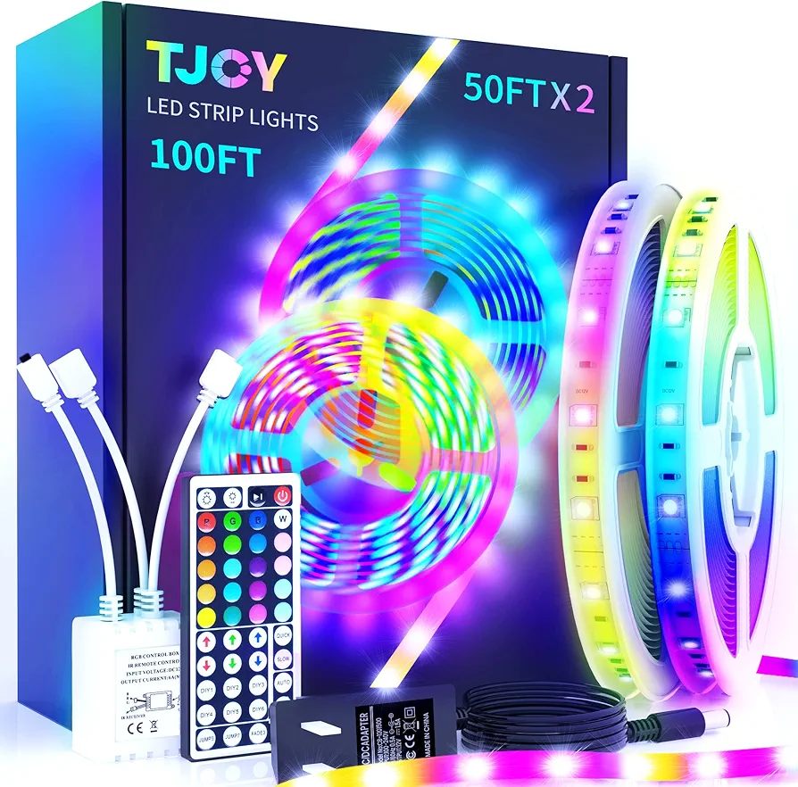 TJOY 100 ft LED Strip Lights with 44 Key Remote, Multi-Color RGB LED Lights, 24 Volt Color Changing LED Light Strip for Bedroom,Room,TV,DIY Decor(44 Key Remote Control +50 ft x2+Indoor only)