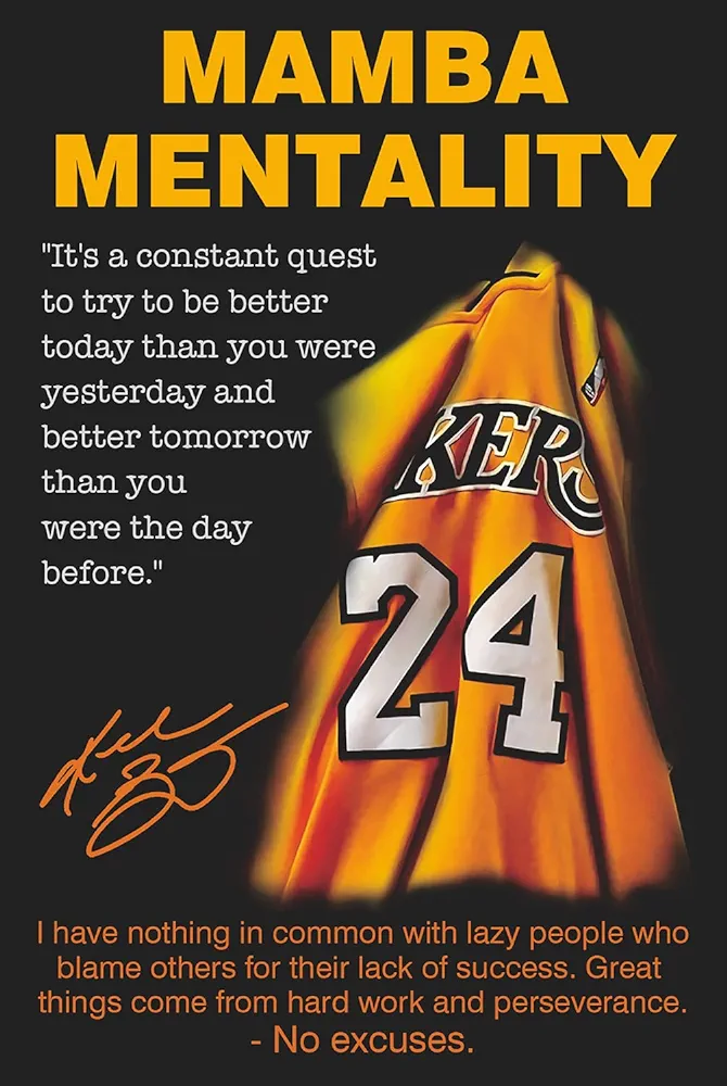 KOB Black Mamba Inspirational Quotes Poster, Black Mamba Mentality Wall Art Decor, KB Jersey Canvas Art Poster for Man Cave Boys Room Office Decor, A Gift for Dear Kb Basketball Fans,16"x24"-Unframed