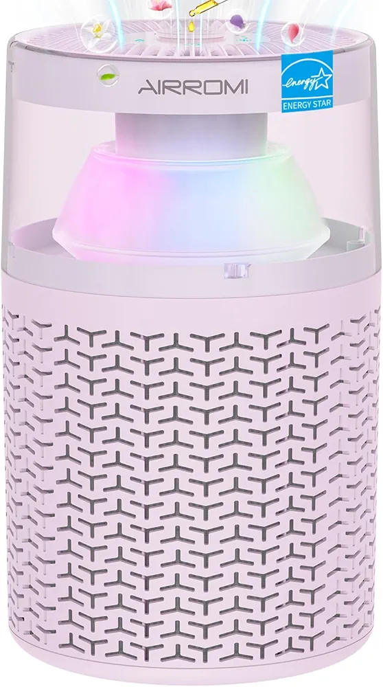 AIRROMI Air Purifiers for Home Bedroom Up to 765 Ft²,with Activated Carbon Filter,Aromatherapy,RGB nightlight,Quiet 360° intake Air Cleaner for Pet Hair,Pet Dander, Allergies,Smoke,Odor A2002 Pink