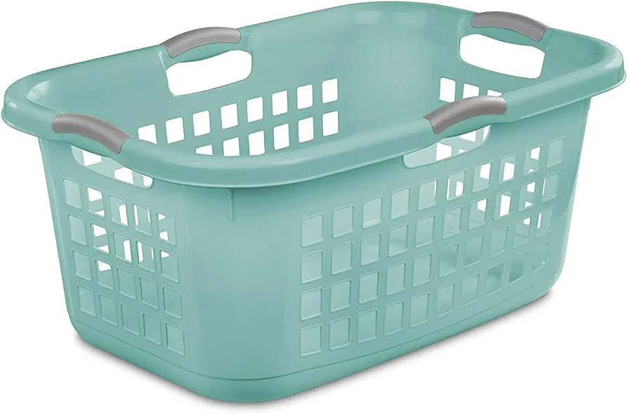 Sterilite 2 Bushel Ultra Laundry Basket, Large, Plastic with Comfort Handles to Easily Carry Clothes to and from the Laundry Room, Aqua, 1-Pack