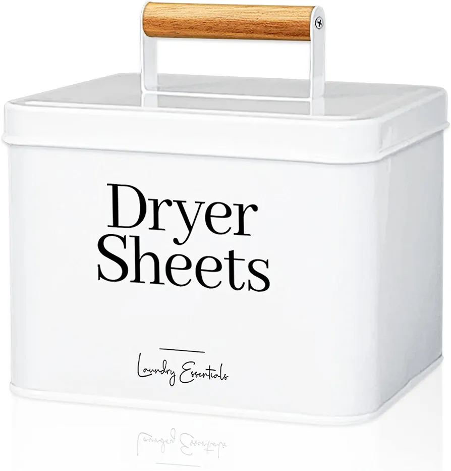 Modern Farmhouse Dryer Sheet Holder for Laundry Room Decor and Accessories, Metal Dryer Sheet Container for Laundry Decor, Dryer Sheet Dispenser for Laundry Room Organization (White)