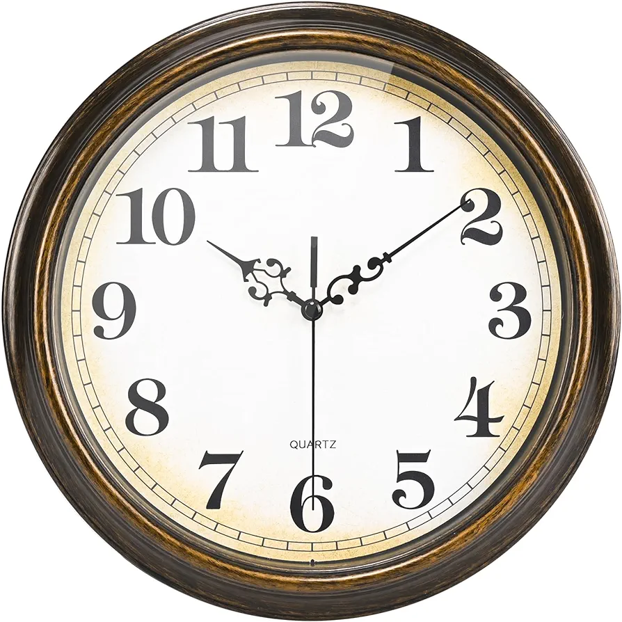 Wall Clock Battery Operated Silent Non-Ticking Vintage Wall Clocks for Kitchen, School, Living Room (12Inch, Bronze)