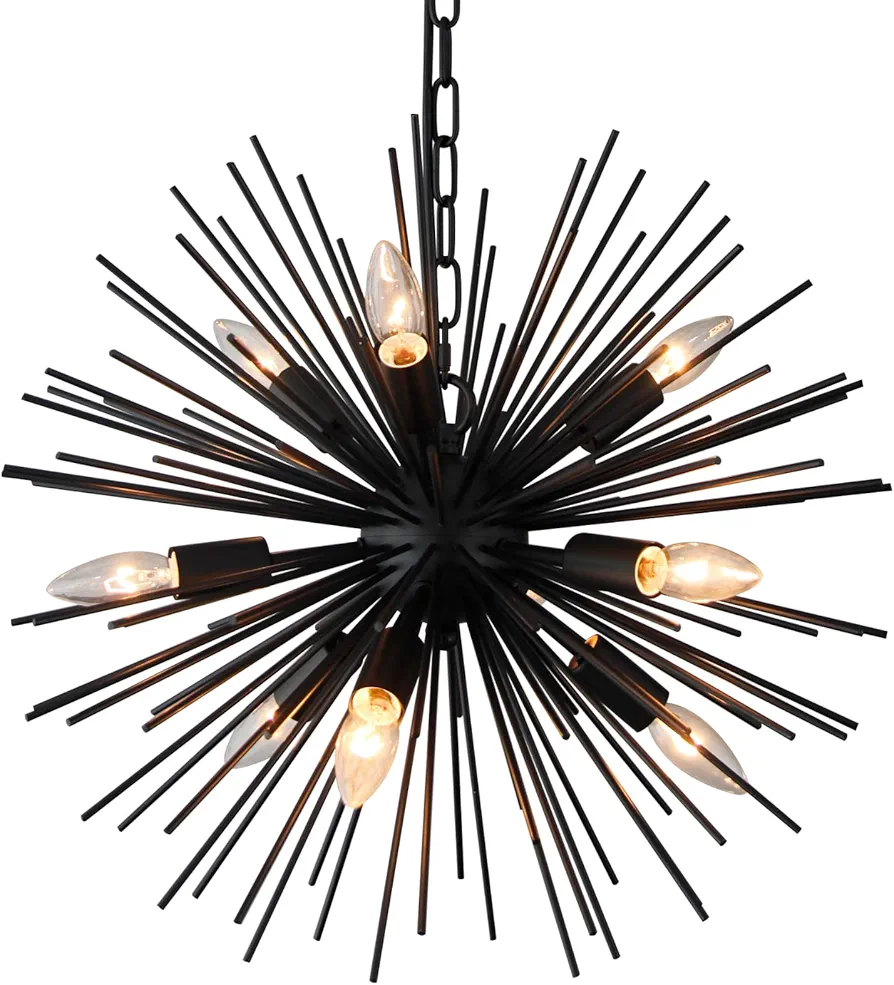 Modern Black Sputnik Chandelier 9-Light Bedroom Chandelier Light Fixture for Dining Room, Kitchen, Entryway, Foyer, 20in 13LB Solid Metal