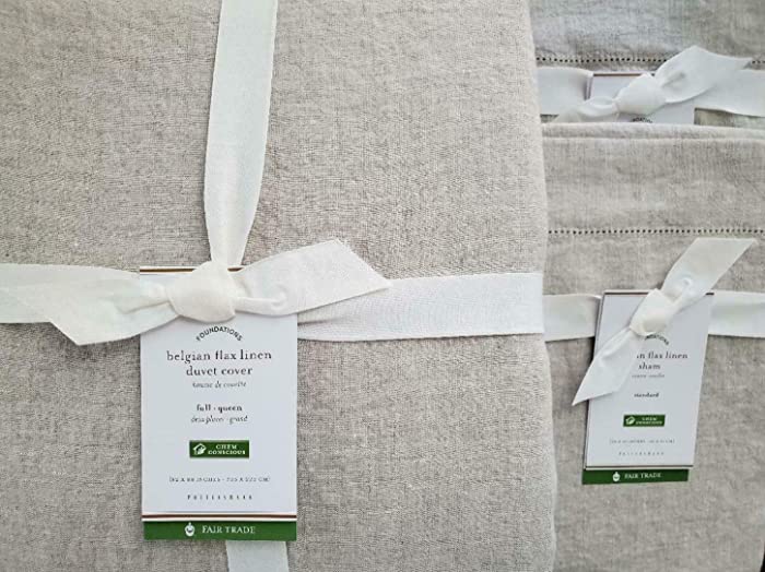 Pottery Barn Belgian Linen Flax Duvet Cover Full/Queen & Two Standard Shams ~Flax~