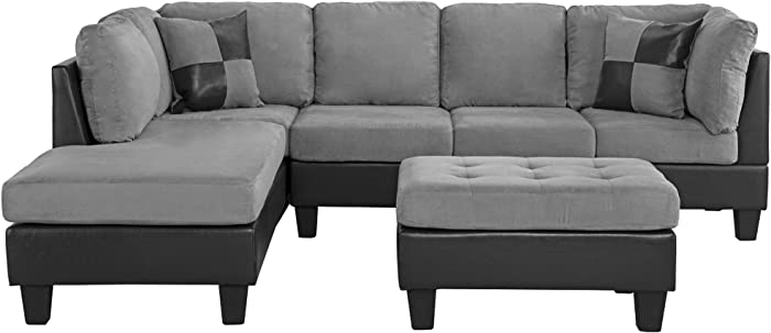 Casa Andrea Milano Modern Microfiber and Faux Leather Sofa and Ottoman Set, 102" W, Large, Grey