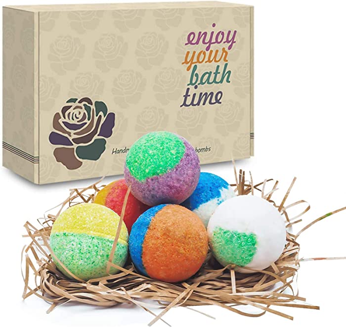 INTEYE 6 Organic Bath Bombs, Handmade Bubble Bath Bomb Gift Set, Rich in Essential Oil, Fizzy Spa to Moisturize Dry Skin, Gift idea for Women.