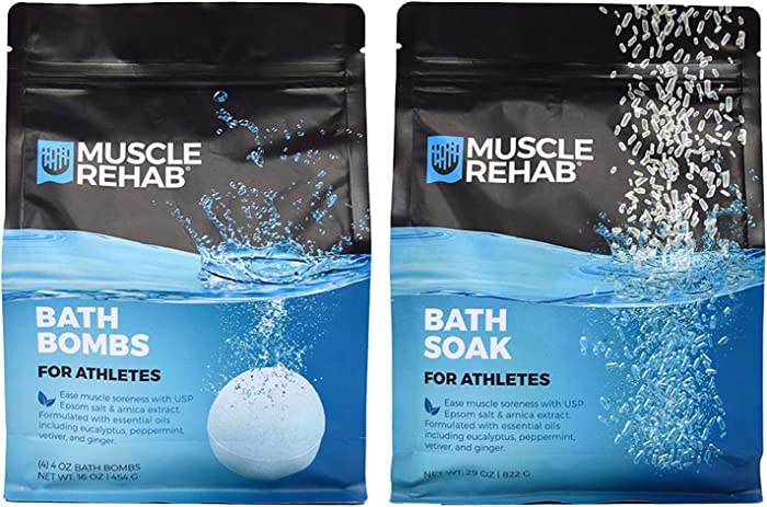 Muscle Rehab Combo Handmade Bath Bombs & Soak for Athletes & Muscle Recovery- Pure Essential Oils, Packed with Arnica, Magnesium, Minerals-