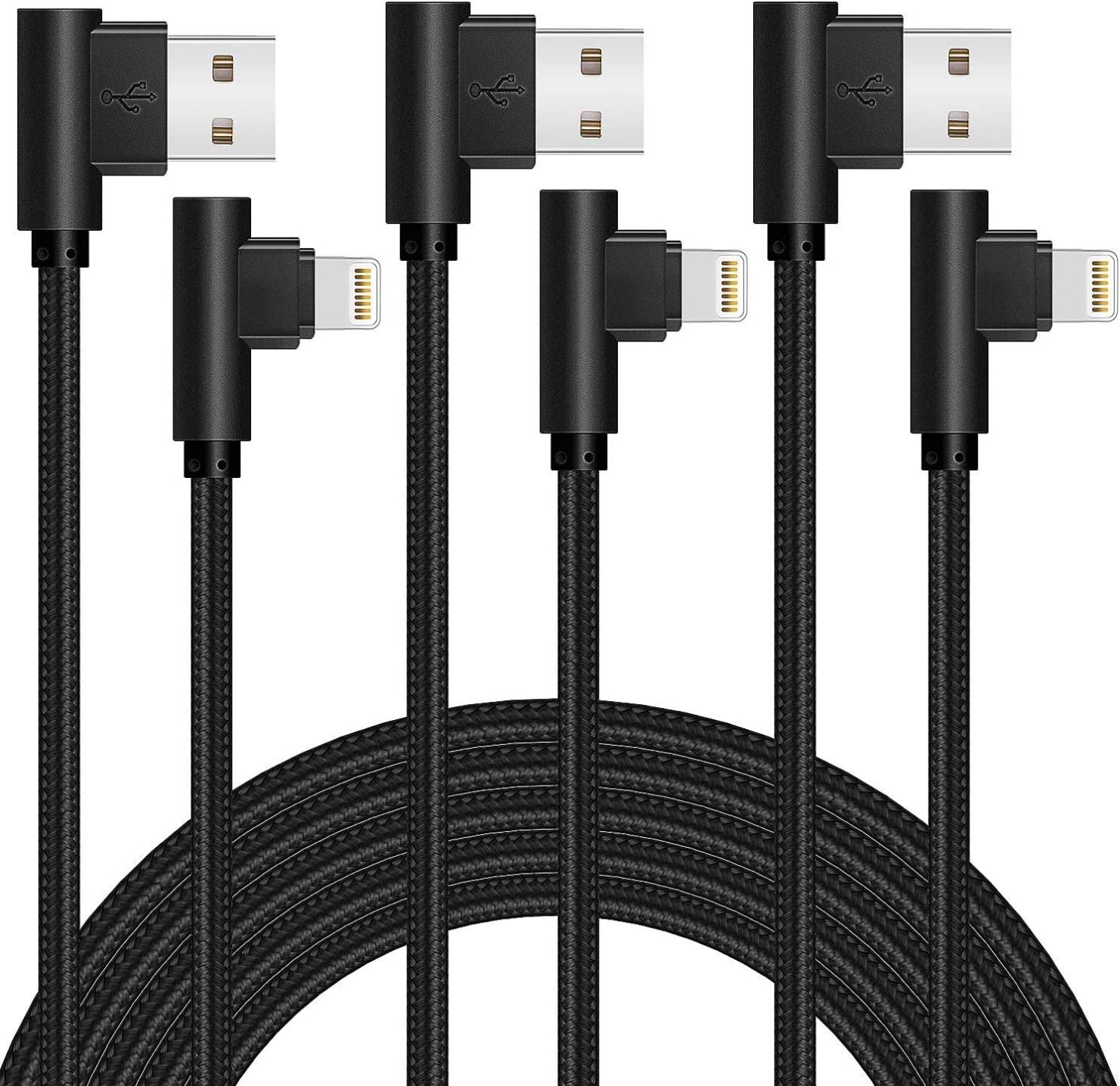 iPhone Lightning Cable 6FT,[MFi Certified] Right Angle Fast Charging Cable 90 Degree Extra 6FT/3Pack Nylon Braided iPhone Charger Cable for iPhone 12/11/Xs Max/XS/XR/X, 8 7 6 6S 6 Plus, iPad, iPod